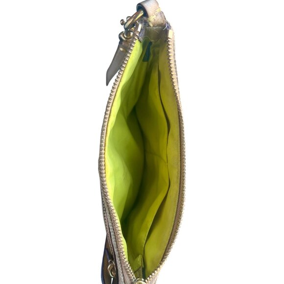 Coach Signature Stripe Metallic Crossbody Bag Gold Jacquard Lime Lining - Picture 13 of 16